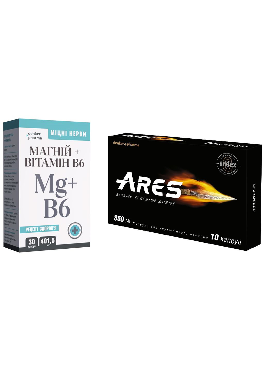 ARES для посилення потенції + Mg+B6 захист від стресу і тривоги, комплект МIЦНА СИЛА - СТАЛЕВІ НЕРВИ, ціна за 2 пачки Denkerpharma (305416261)