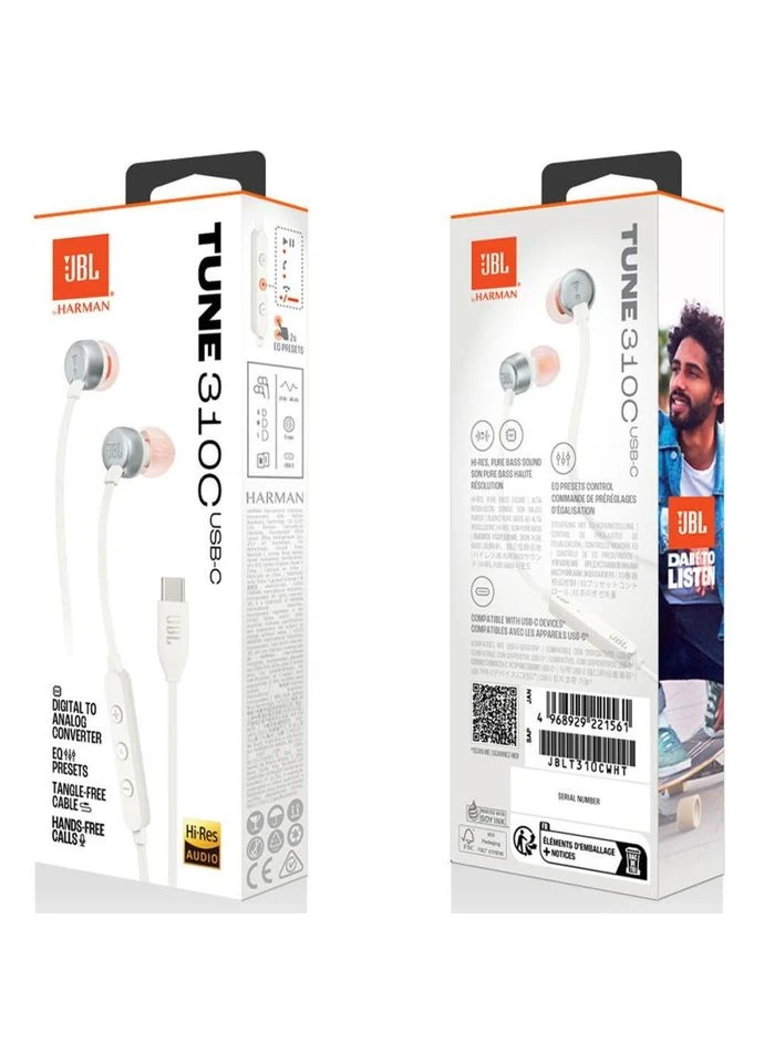Навушники з мікрофоном White (JBLT310CWHT) JBL Tune 310C (319534601)