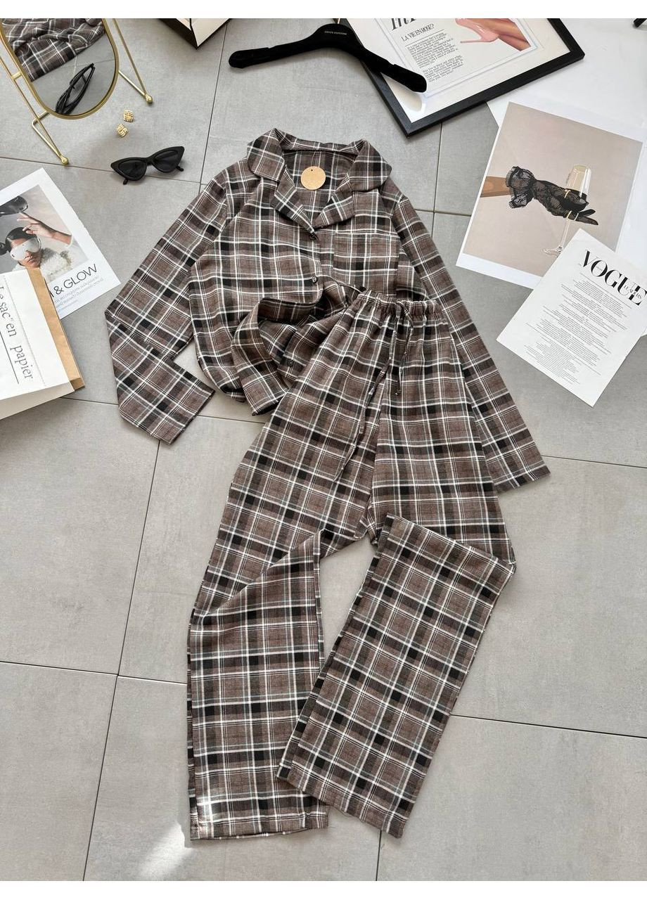 Темно-коричнева всесезон жіноча піжама з сорочкою та штанами сорочка + брюки Avanti