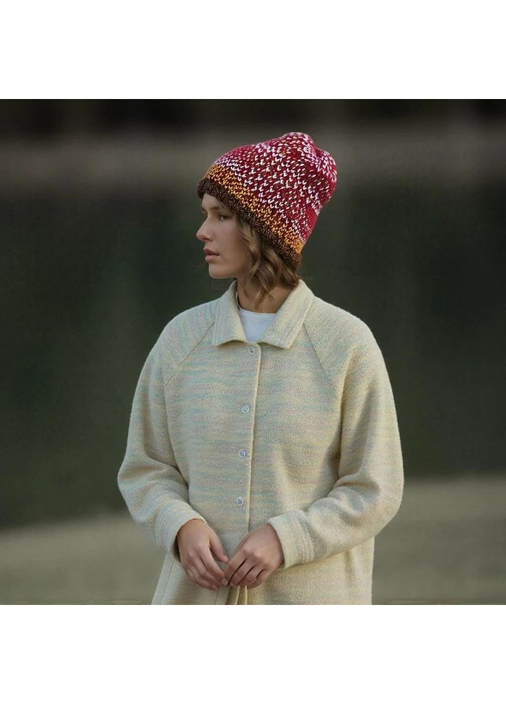 Стильна жіноча в'язана шапка Касіо жаккард микс, ручна робота PRIGRIZ (368787139)