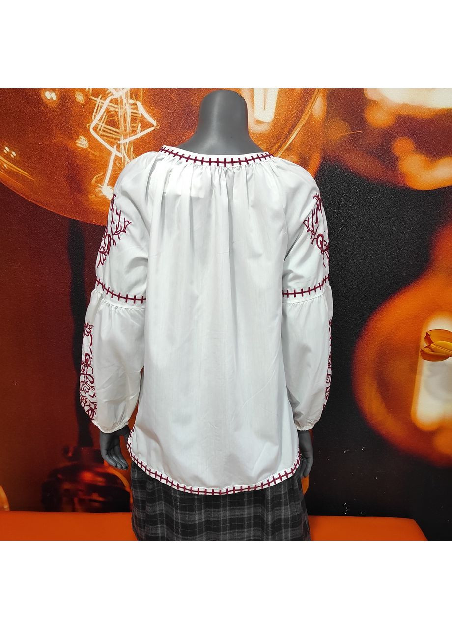 Белая рубашка вышиванка женская рубашка хлопок длинный рукав орнамет 44 белая No Brand