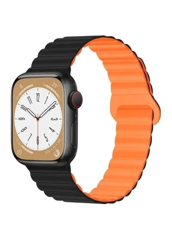 Ремінець до смарт-годинника Silicone Magnetic Link для Apple Watch All Series Ultra 2 49/45/44/42mm Black Orange (898930) Drobak (399608569)