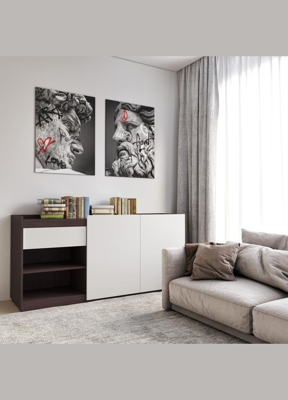 Комод без ручок із двома дверцятами, шухлядою та полицями RS-3 Венге темний/Білий MORELI (335424599)