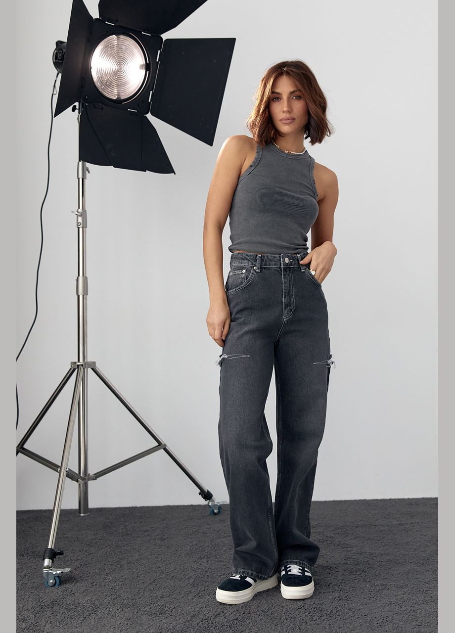 Женская майка в рубчик с рваным декором Liton — 296469628