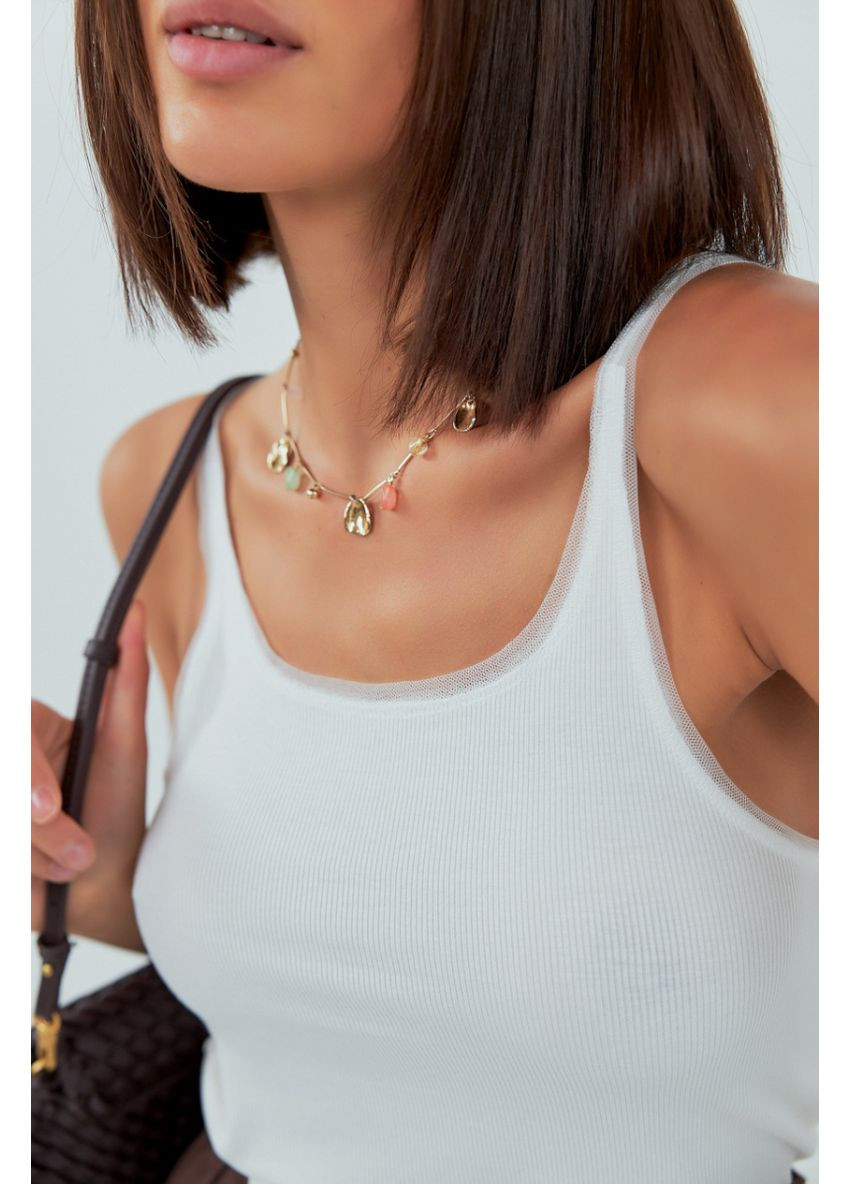 Майка в рубчик с сеточкой на бретелях Lurex — 370379853