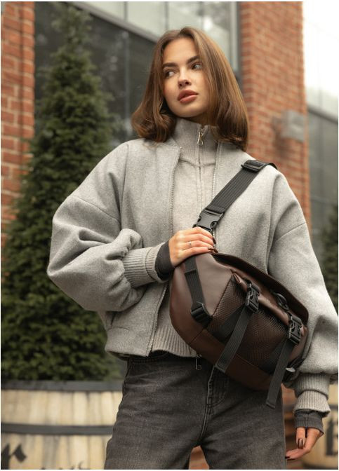 Велика жіноча поясна сумка бананка з екошкіри Коричнева (868038721) Sambag (361244683)