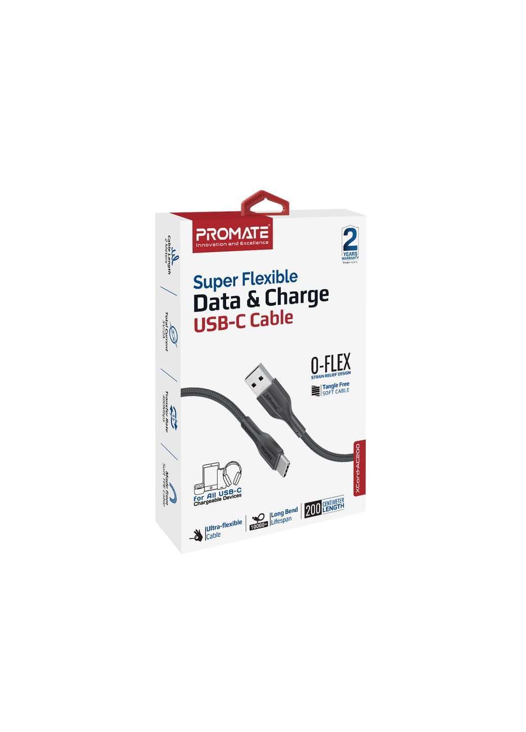 Кабель xCord-AC200 USB - Type-C USB (M/M), 2 м, Black (xcord-ac200.black) Promate (336952833)