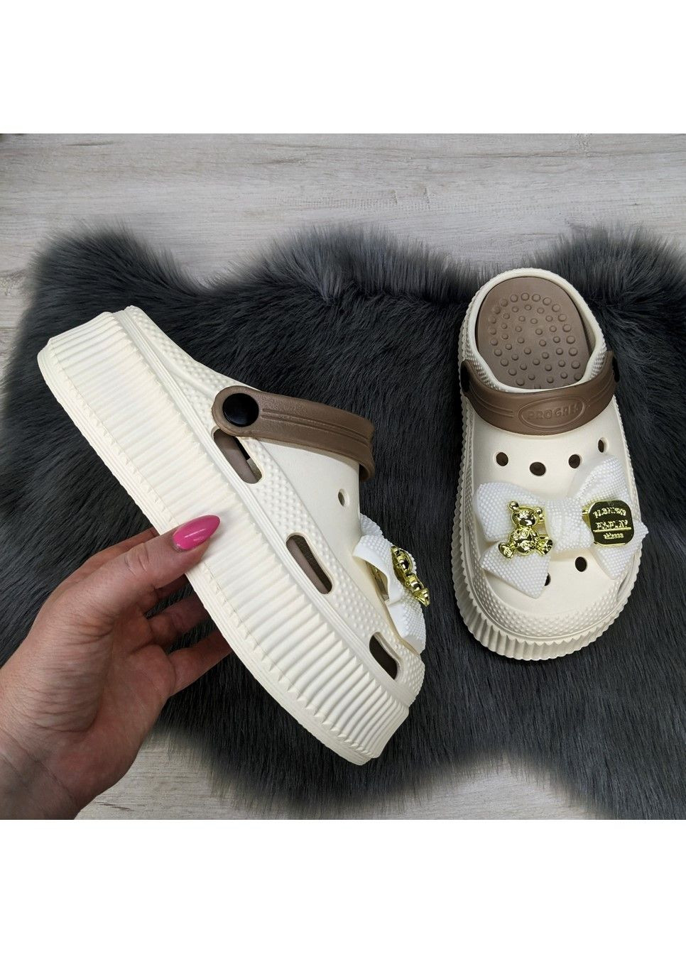 Сабо кроксы женские на платформе с бантиком Progress (299374741)