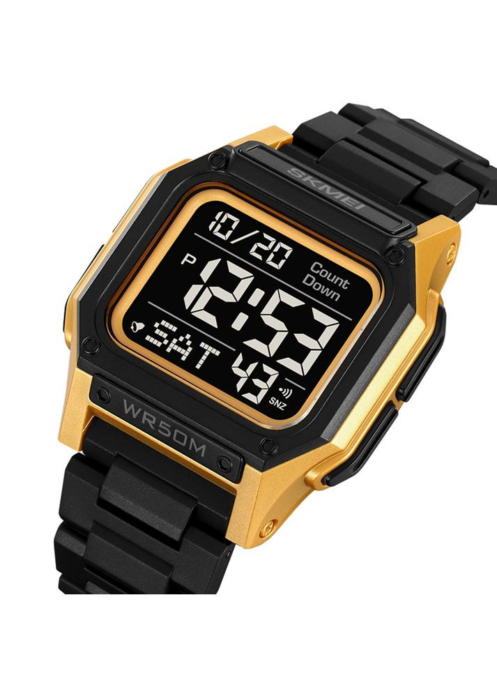 Годинник спортивний чорний з золотим будильник календар секундомір для чоловіків електронні ProDobro (367265327)