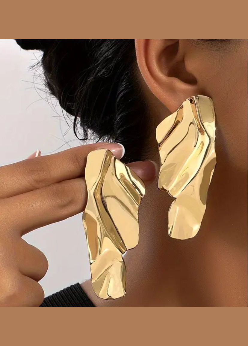 Золотисті металеві великі сережки пластини, 10-833 Fashion Jewelry (336550595)