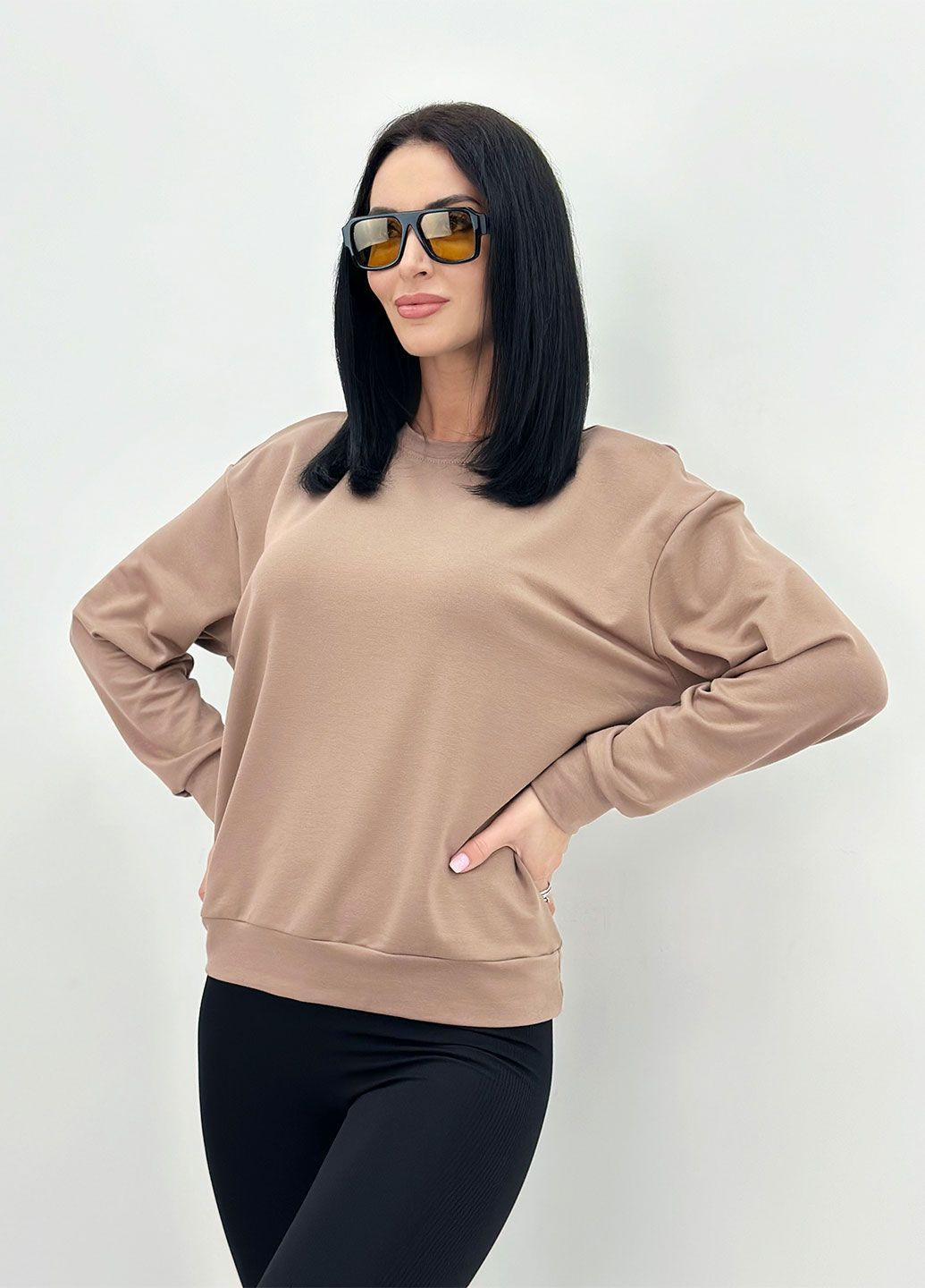 Кавовий базовий світшот з двонитки Fashion Girl однотонний (290111737)