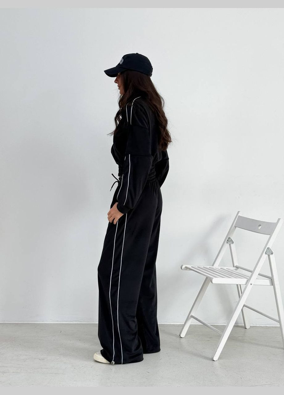 Костюм брюки палаццо и укороченная кофта, велюровый с тесьмой No Brand (339433732)