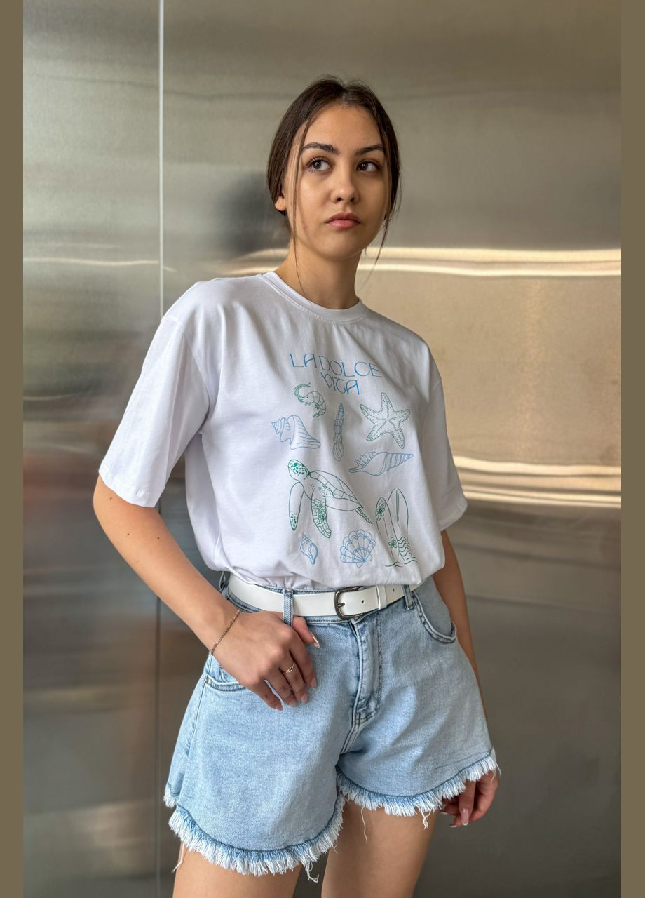 Футболка морський принт ONE SIZE CHICLY - (339402758)