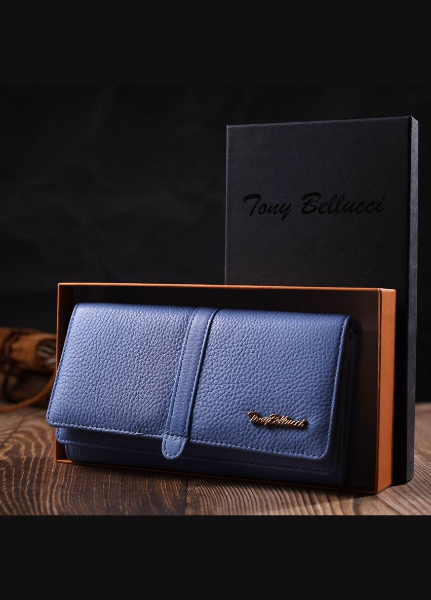 Красивий жіночий гаманець з великою кількістю відділень із натуральної шкіри 21962 Блакитний Tony Bellucci (298566483)