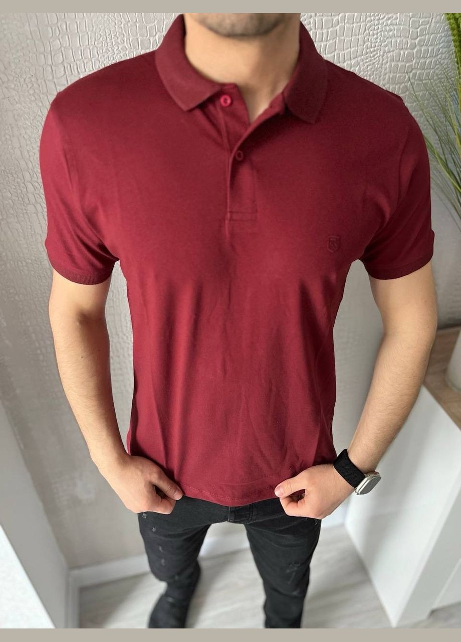 Бордовая футболка-футболка поло мужская для мужчин No Brand однотонная