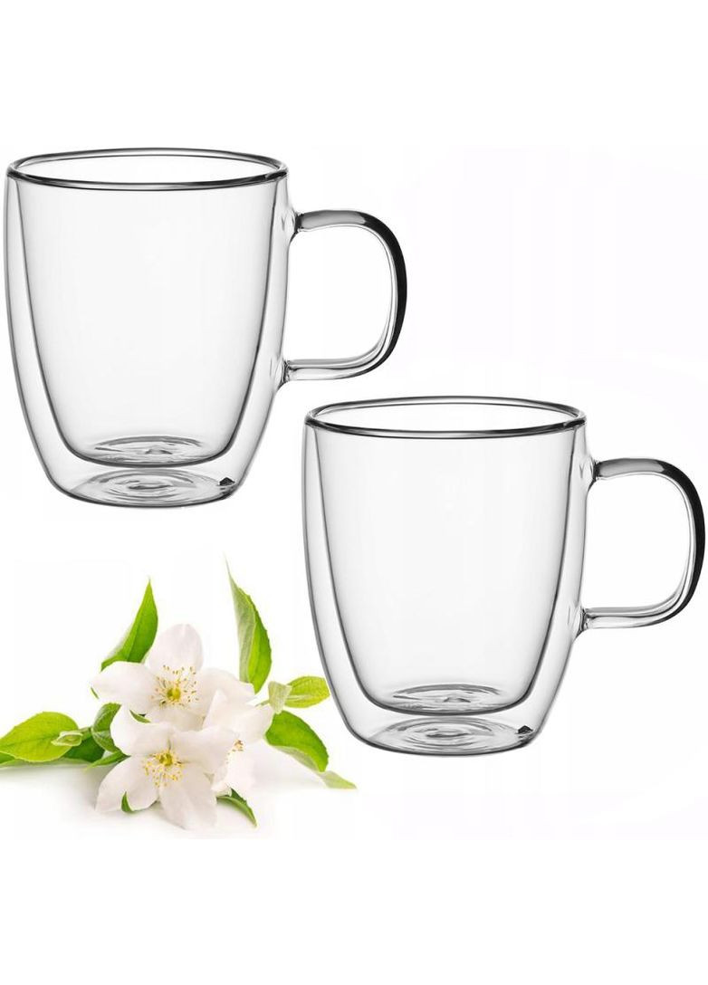 Набір 2 термокухлі скляні 350мл для чаю та кави з подвійними стінками Kamille (368986606)