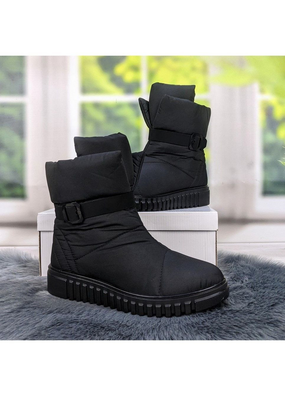 Черные сапоги дутики зимние женские Progress на молнии