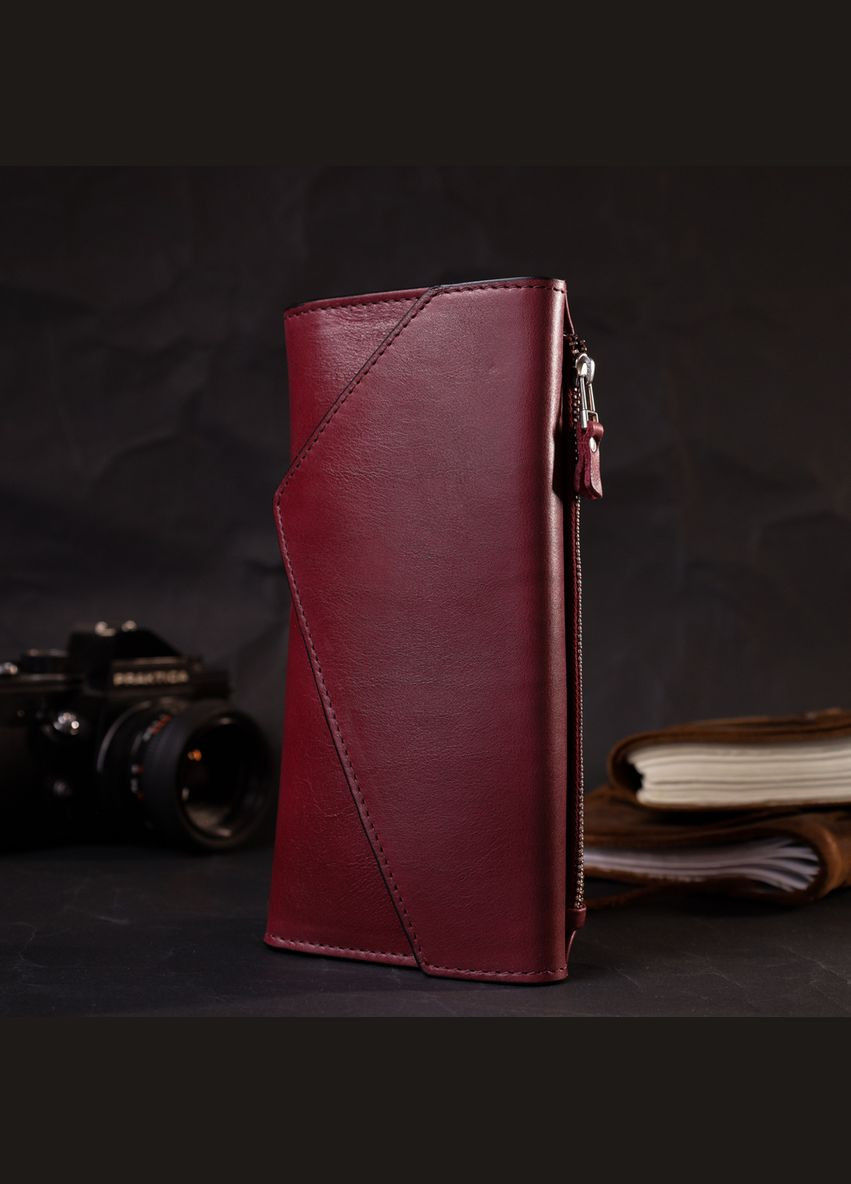Місткий гаманець із монетницею зовні з натуральної шкіри бордовий 11647 Grande Pelle (329195894)