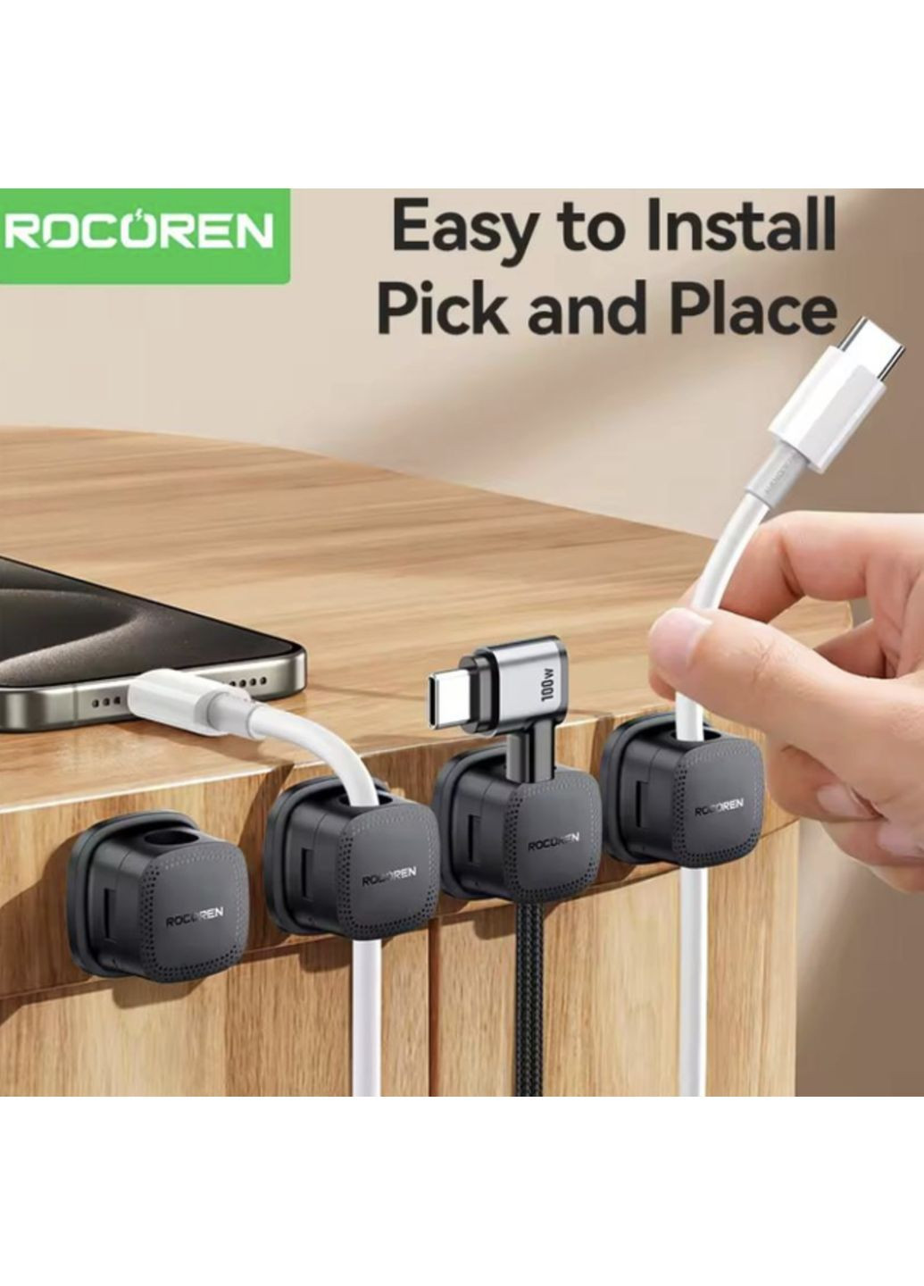 Органайзер кабеля фиксатор держатель стяжка зажим хомут для проводов 1 шт Черный Rocoren (362207104)