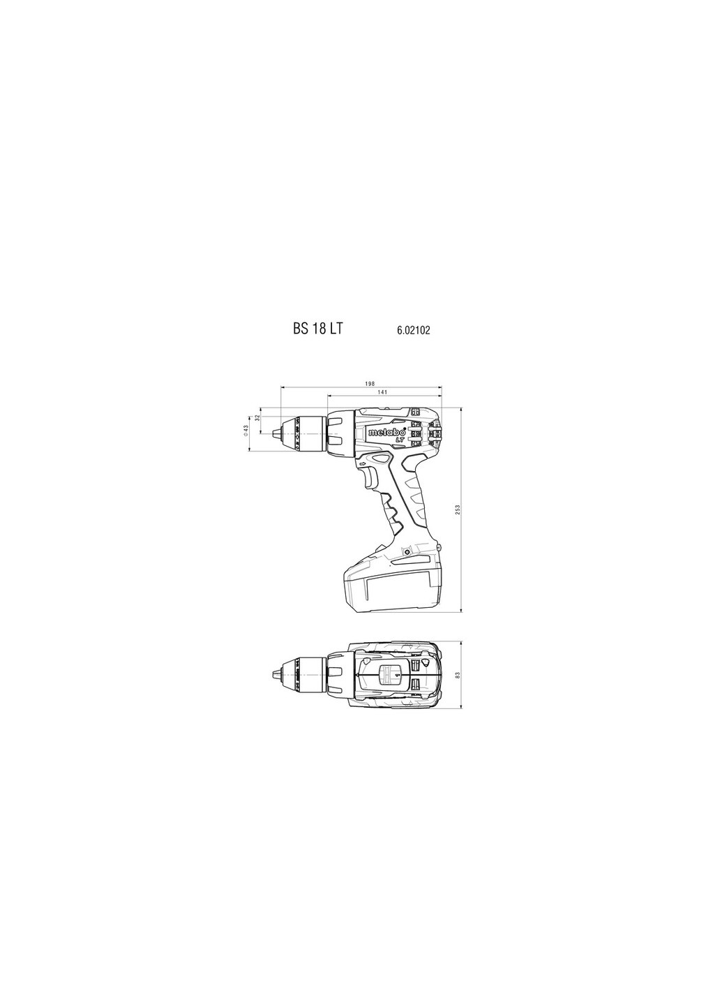Аккумуляторная дрель-шуруповерт BS 18 LT, 18 В, Каркас (Картон) 602102890 (5836) Metabo (262299516)