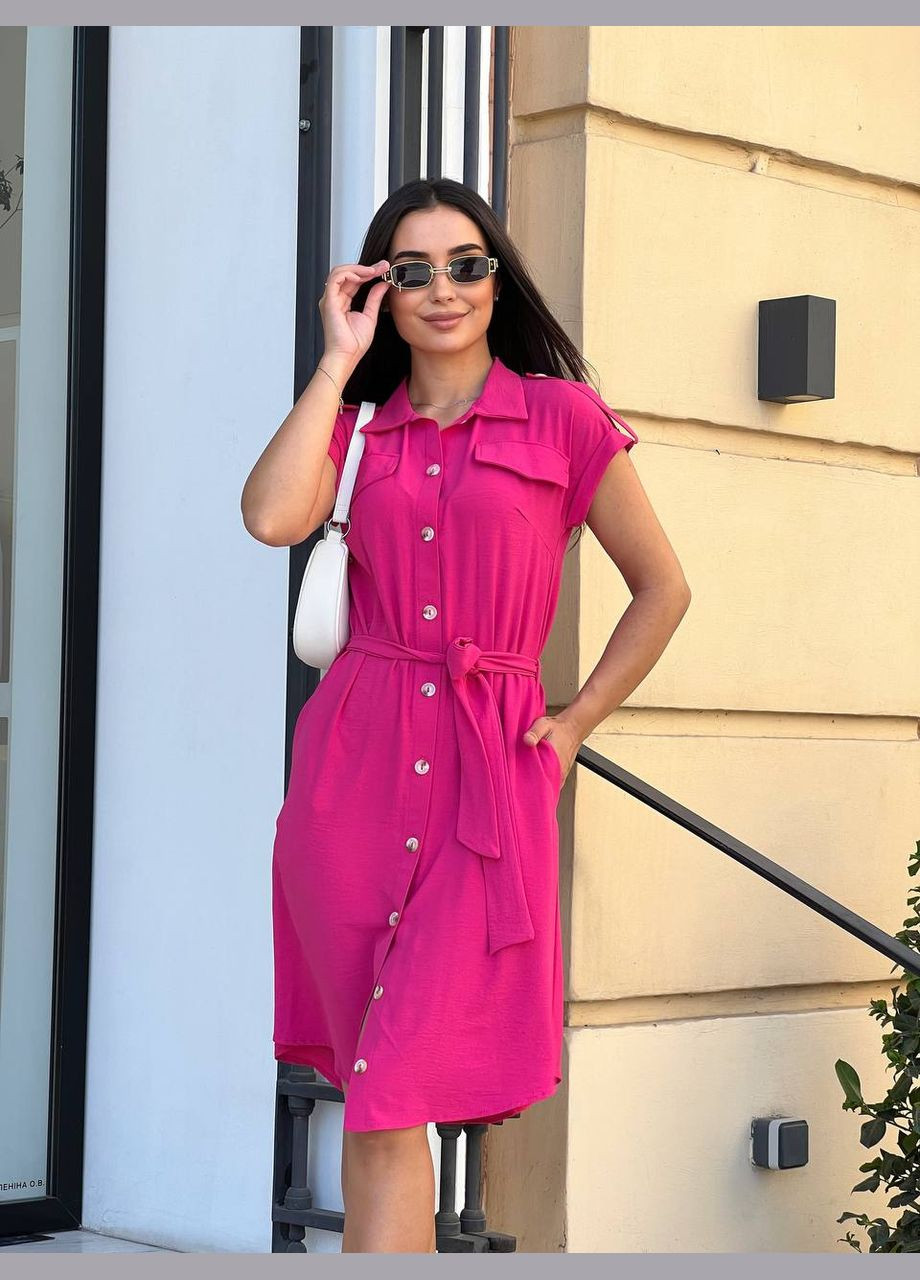 Малинова повсякденний легка сукня на гудзиках малинового кольору 31797 сукня-сорочка No Brand однотонна