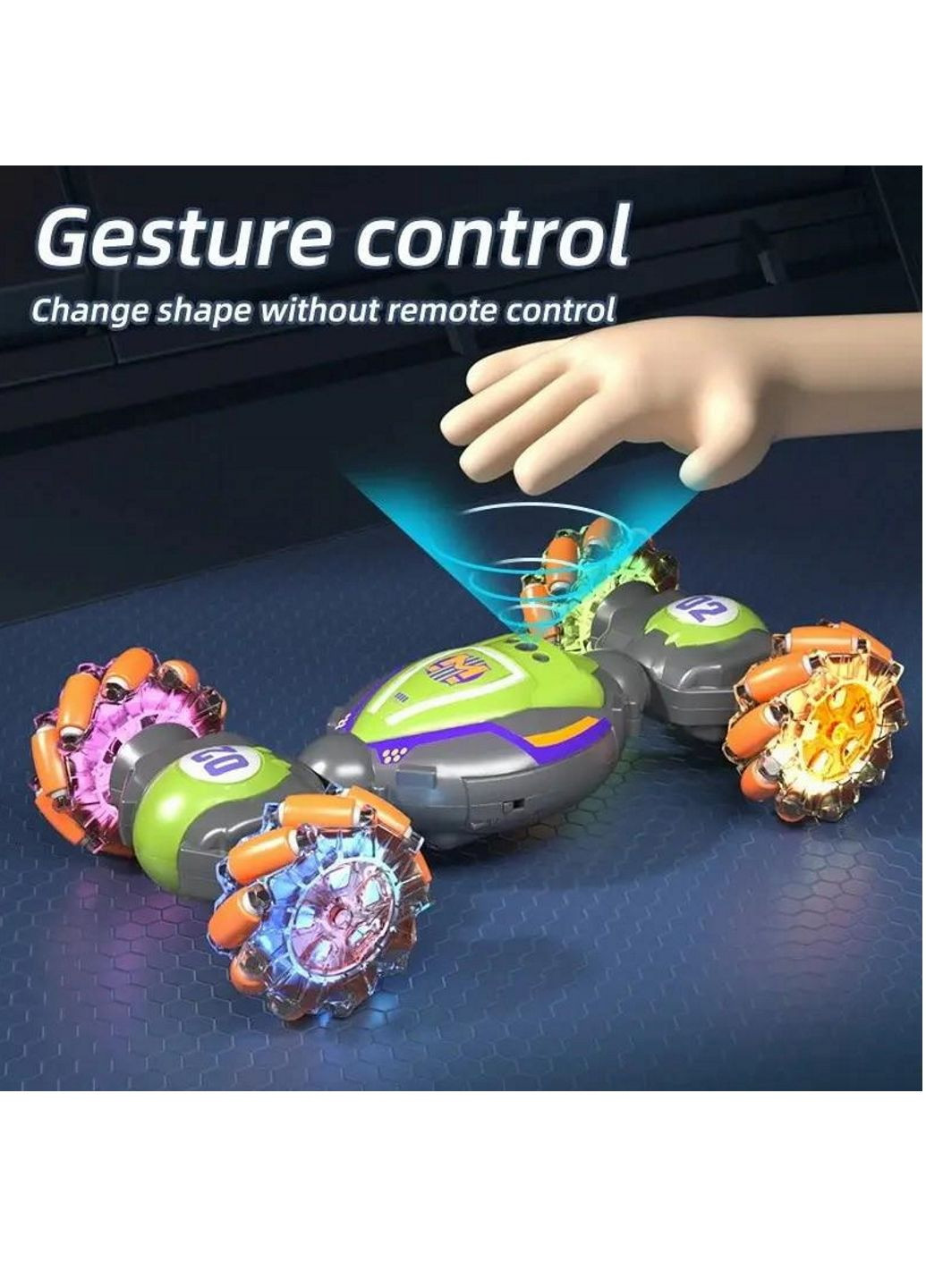 Машинка перевертень на радіокеруванні управління рукою без пульта Зелена More Stunt Car 1829-2 (314466947)