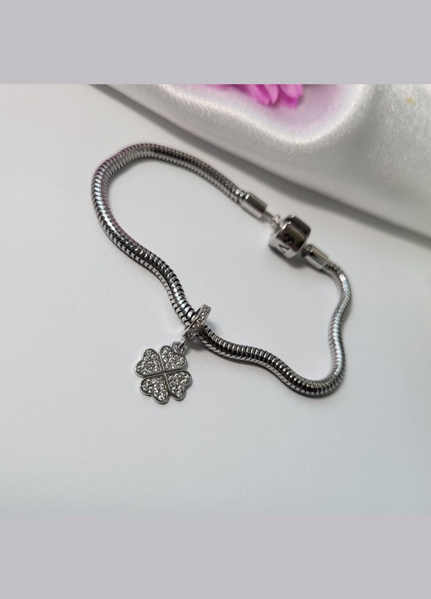 Серебряный шарм подвеска Клевер с Белыми Камнями серебро 925 пробы Родированное 1246 0.85г No Brand (306743421)