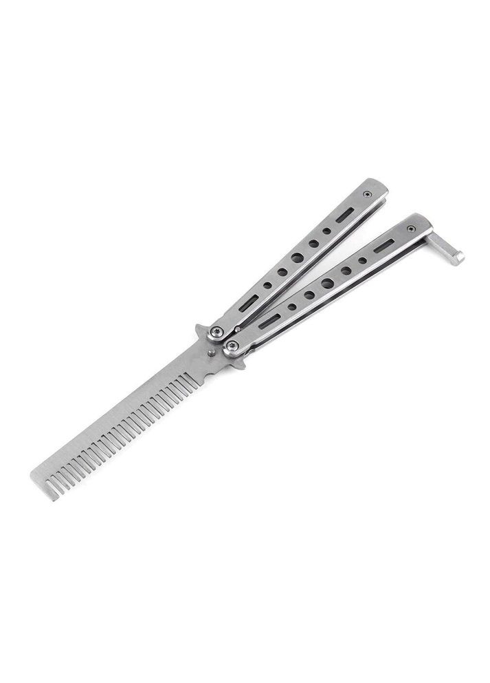 Нож бабочка тренировочный расческа, тупой (не острый), балисонг для флиппинга silver Benchmade (370770712)