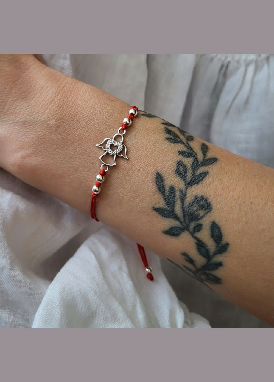 Серебряный браслет Оберег Ангелочек с Белыми камнями серебро 925 пробы Родированное 75116б 2.03г Nobrand (363969171)