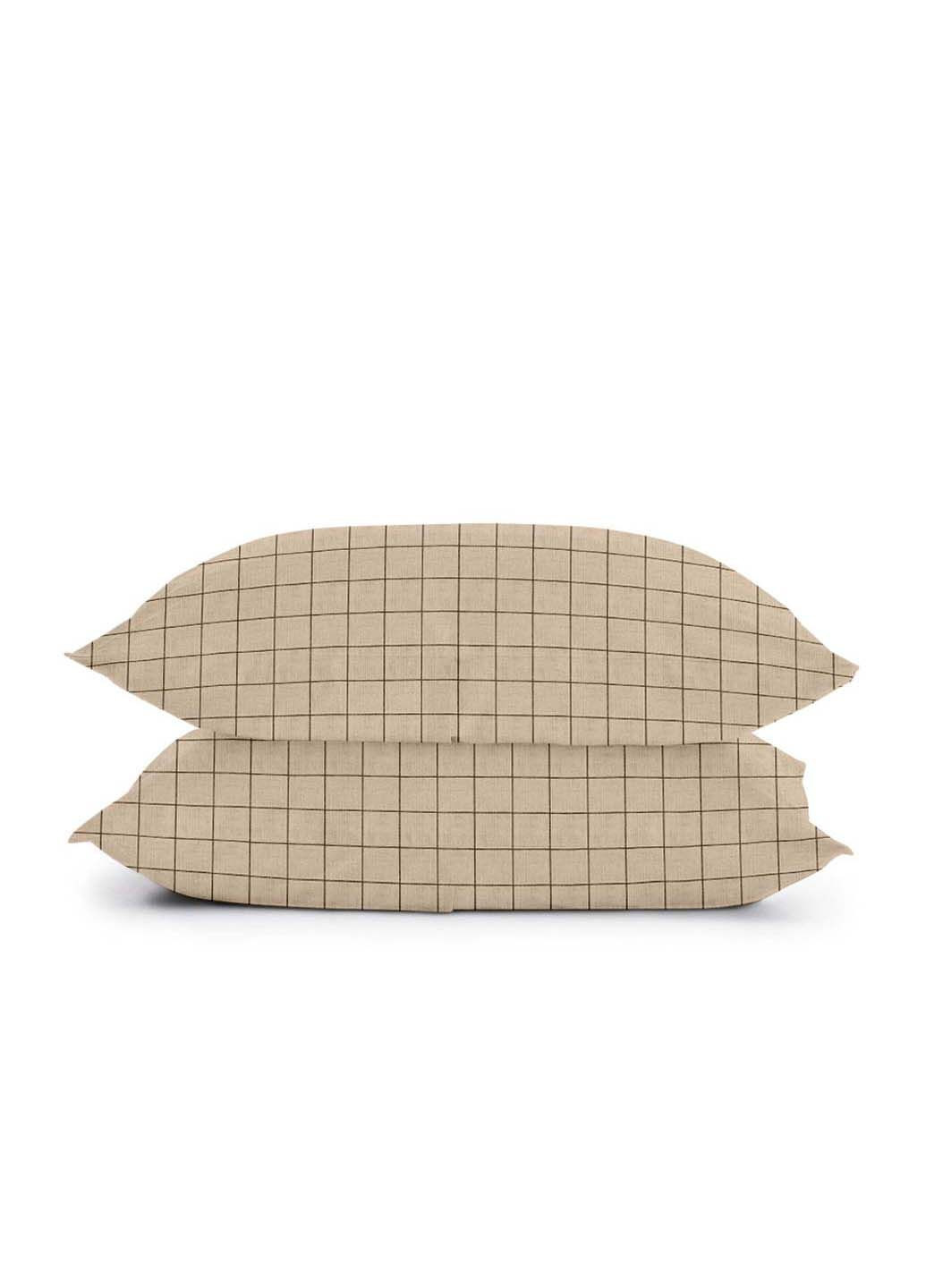 Двоспальна постіль з простирадлом на гумці BEIGE GEOMETRY CS8 180х220 см Cosas (307474691)