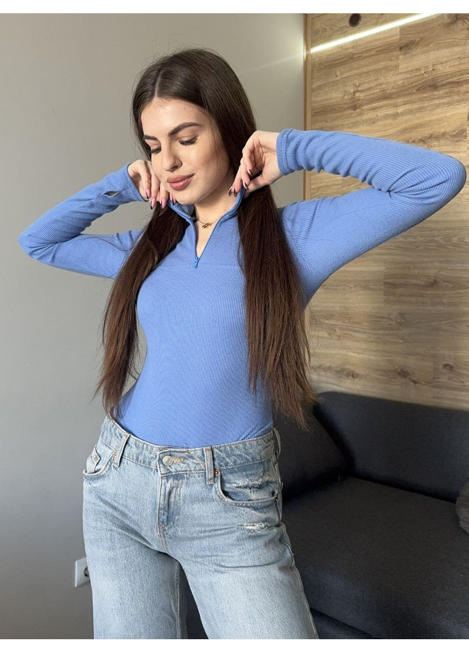 Теплый однотонный боди в рубчик голубого цвета 35014 No Brand (362474283)