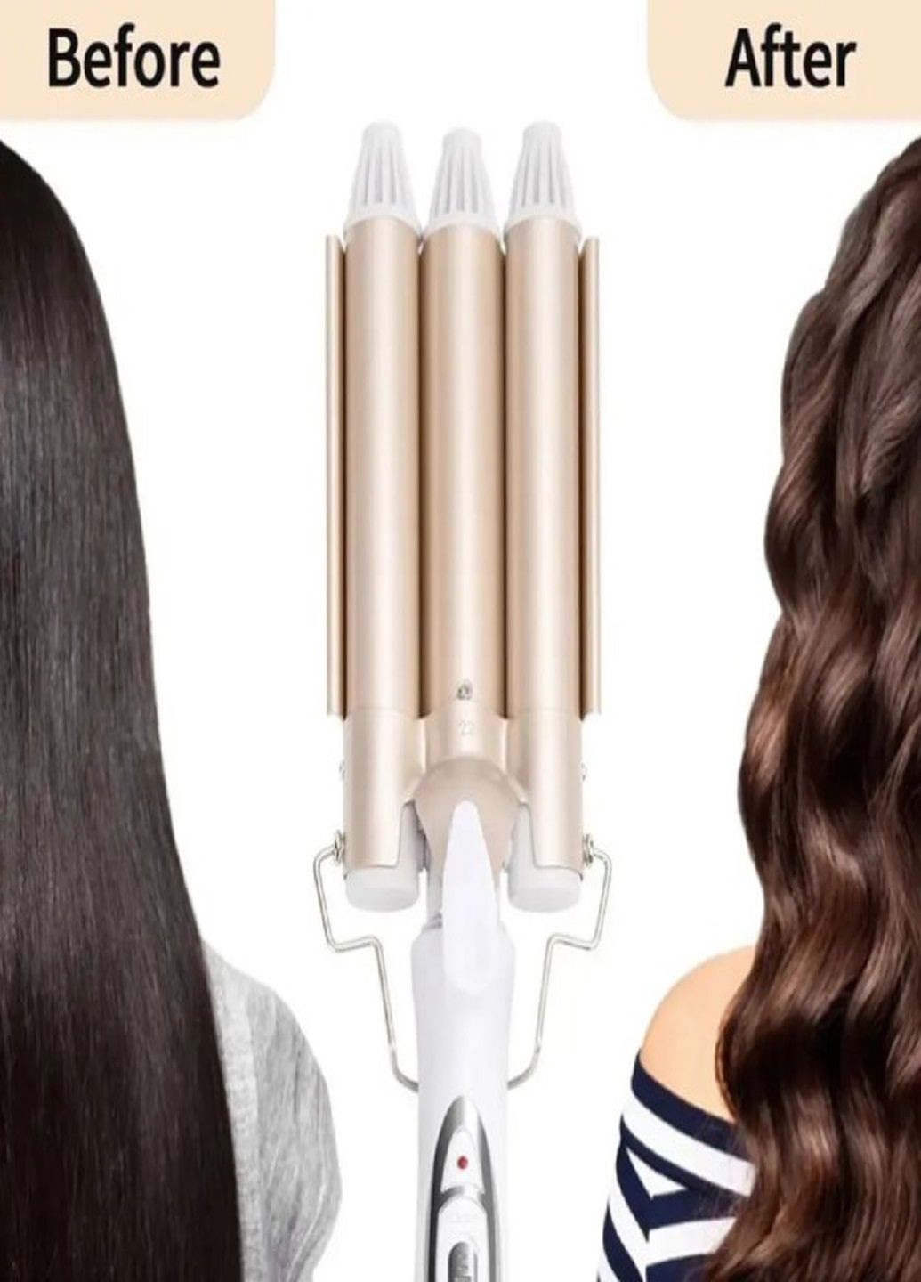 Потрійна плойка для волосся HR-722 з керамічним покриттям Білий Rozia (302975449)