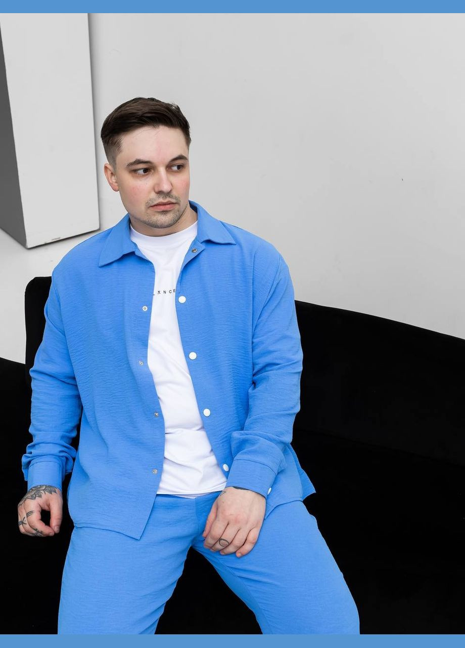 Голубой летний костюм: брюки и рубашка из легкого дышащего материала с рубашкой, брючный Україна