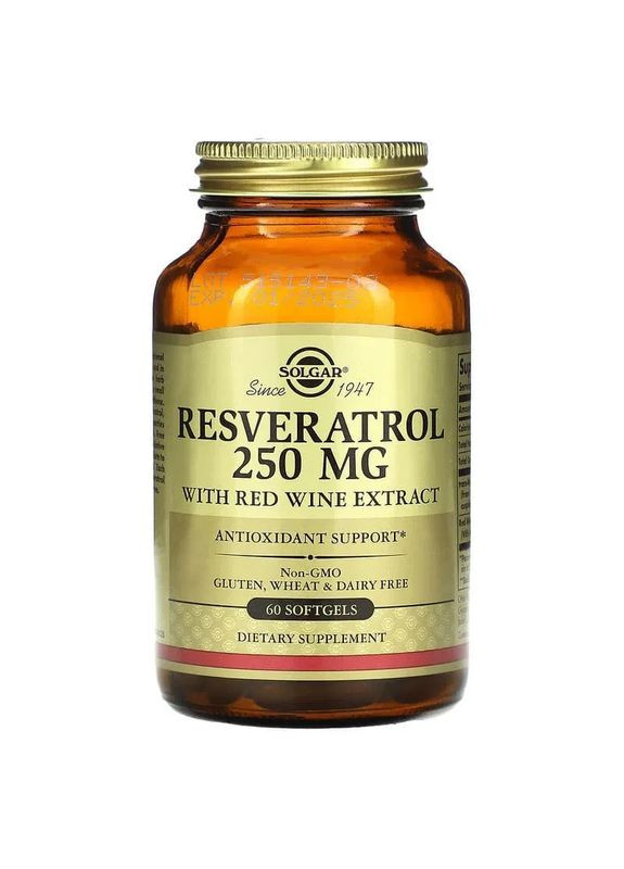Ресвератрол (Resveratrol) 250 мг 60 гелевих капсул Solgar (361116988)