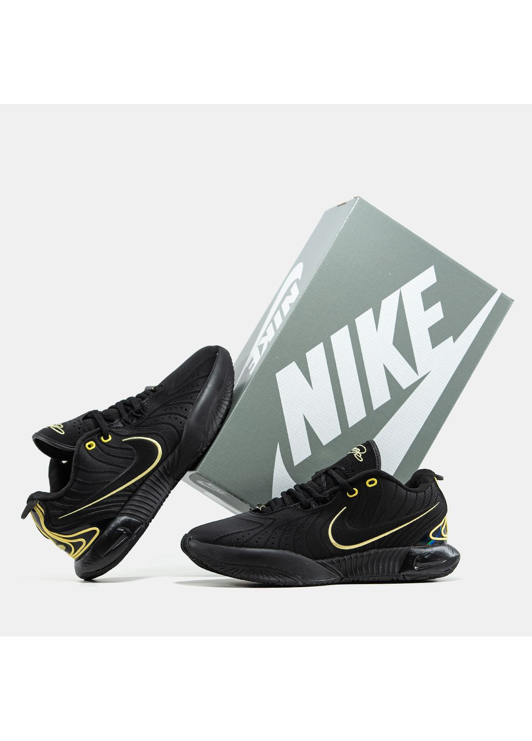 Черные демисезонные кроссовки мужские nike lebron 21 black yellow | найк леброн 21 черные No Brand