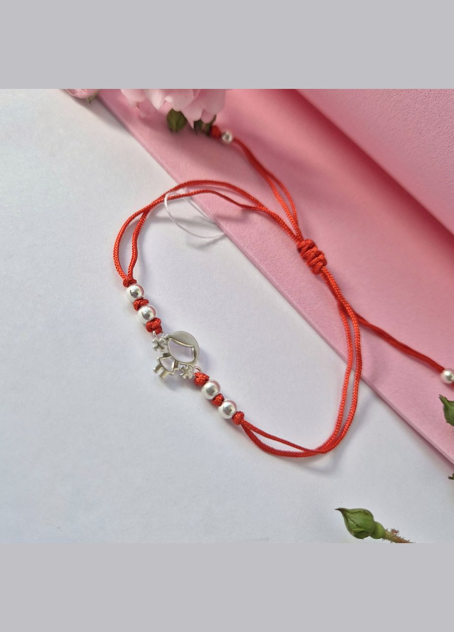 Срібний Червоний браслет без каменів Дівчинка Срібло 925 проби Родоване 75297 1.03г Nobrand (363969324)