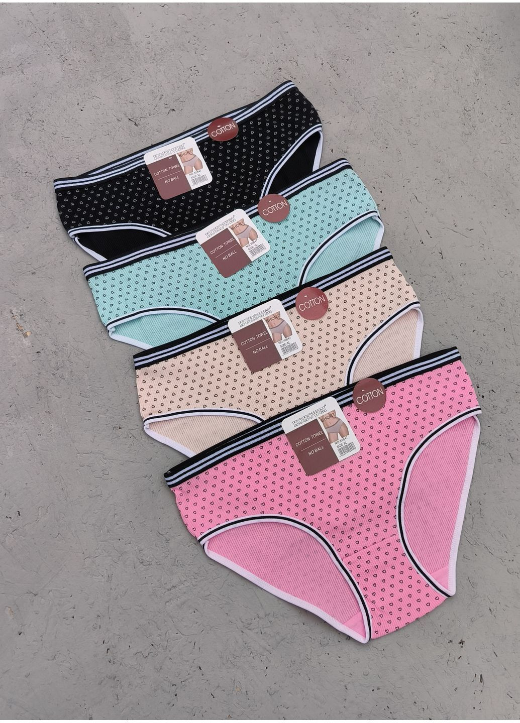 Набор 4 шт хлопковые трусики слипы в рубчик с сердечками микс цветов No Brand (373019209)