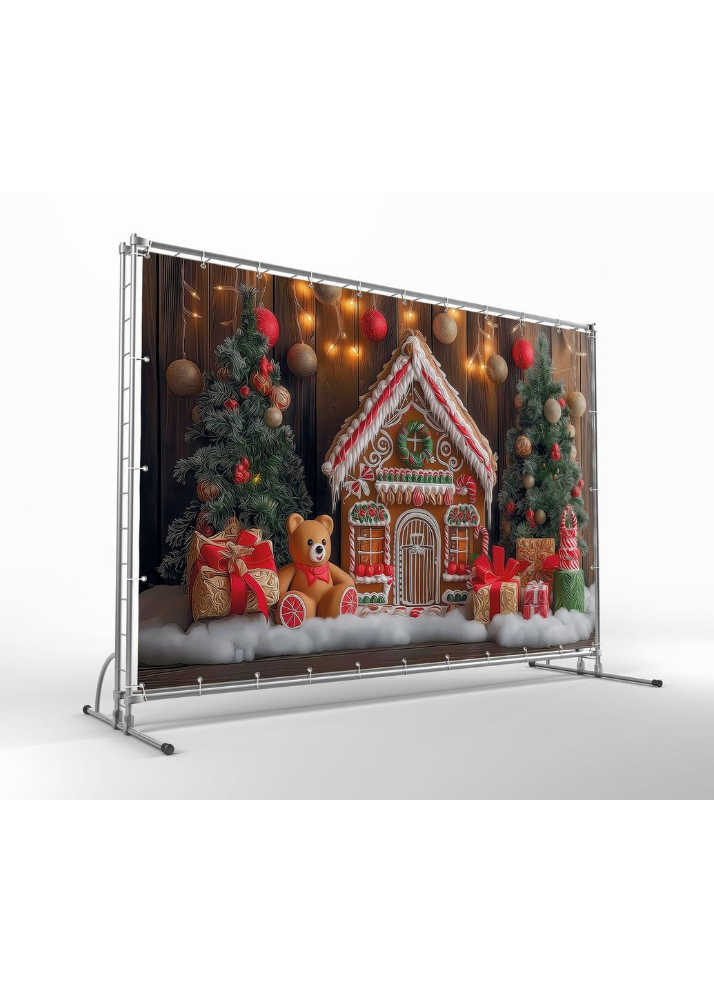 Баннер Камин и подарки с красной ёлкой – №46578 Vinylpex (369929880)