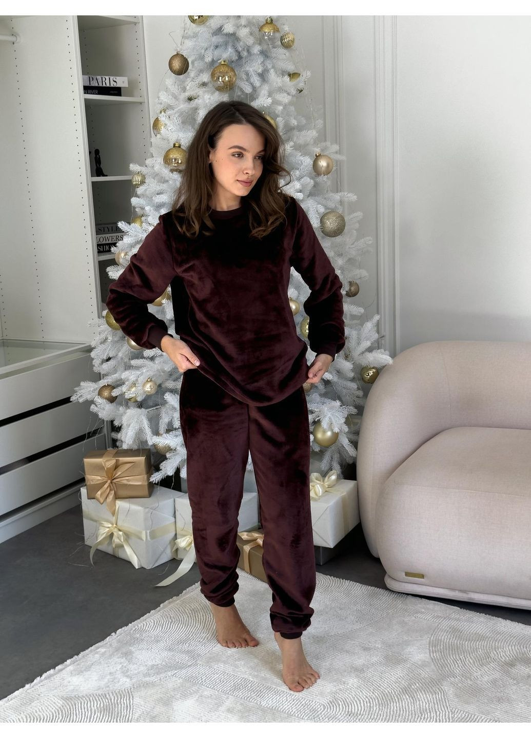 Коричнева зимня піжами парні жіноча та чоловіча тепла теплик Cosy