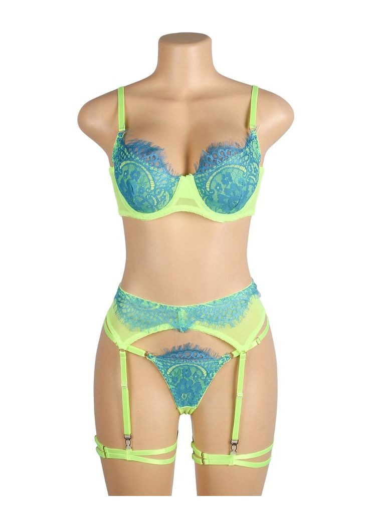 Салатовий демісезонний комплект білизни салатовий star night з бірюзовими мереживними вставками star night (без коробки) No Brand