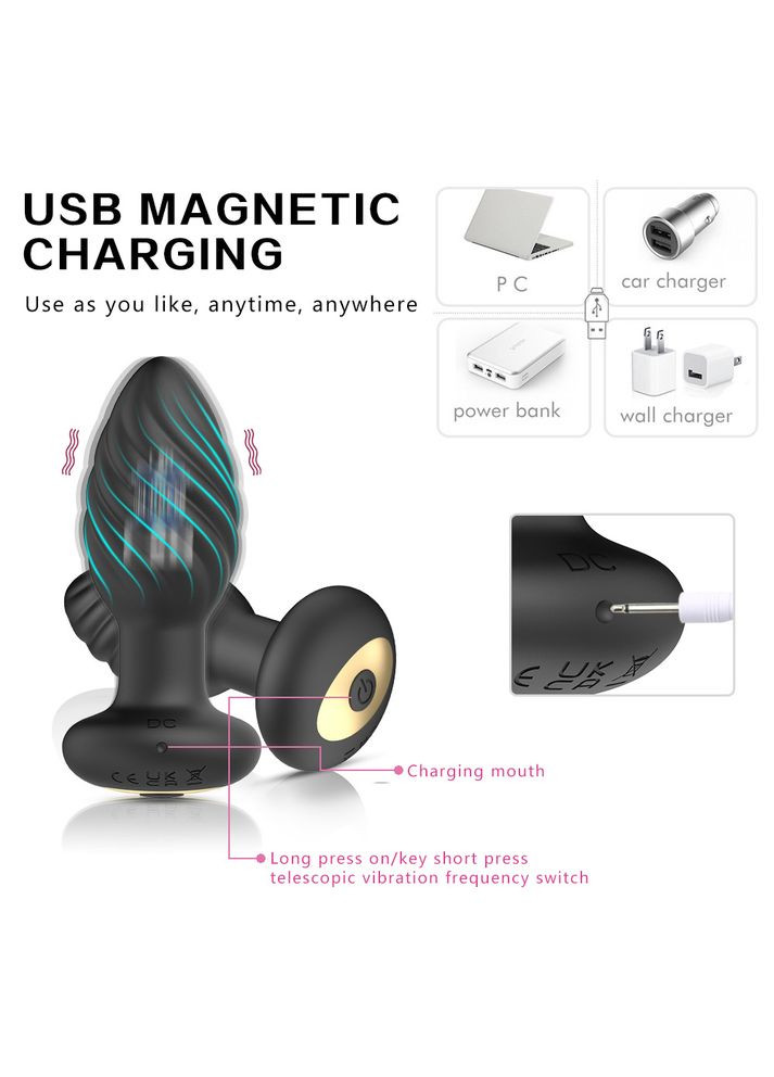 Анальна вібро-пробка чорна із дистанційним управлінням, 10 режимів No Brand (315725410)