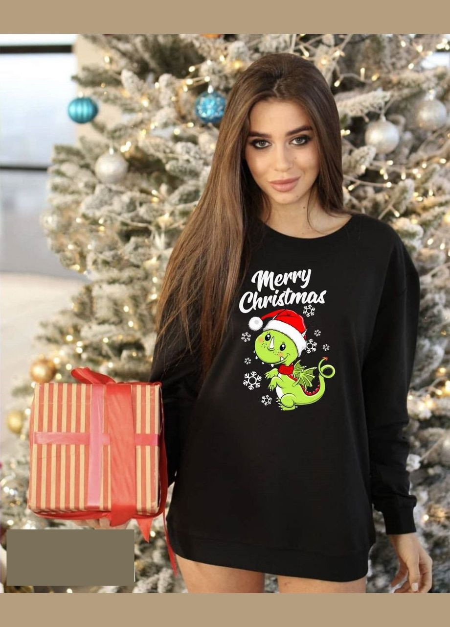 Черный свитшот жениский зимний универсальный "новогодний подарок" b-286 черный,42-48, модель 3 Sofia рисунок (278651443)