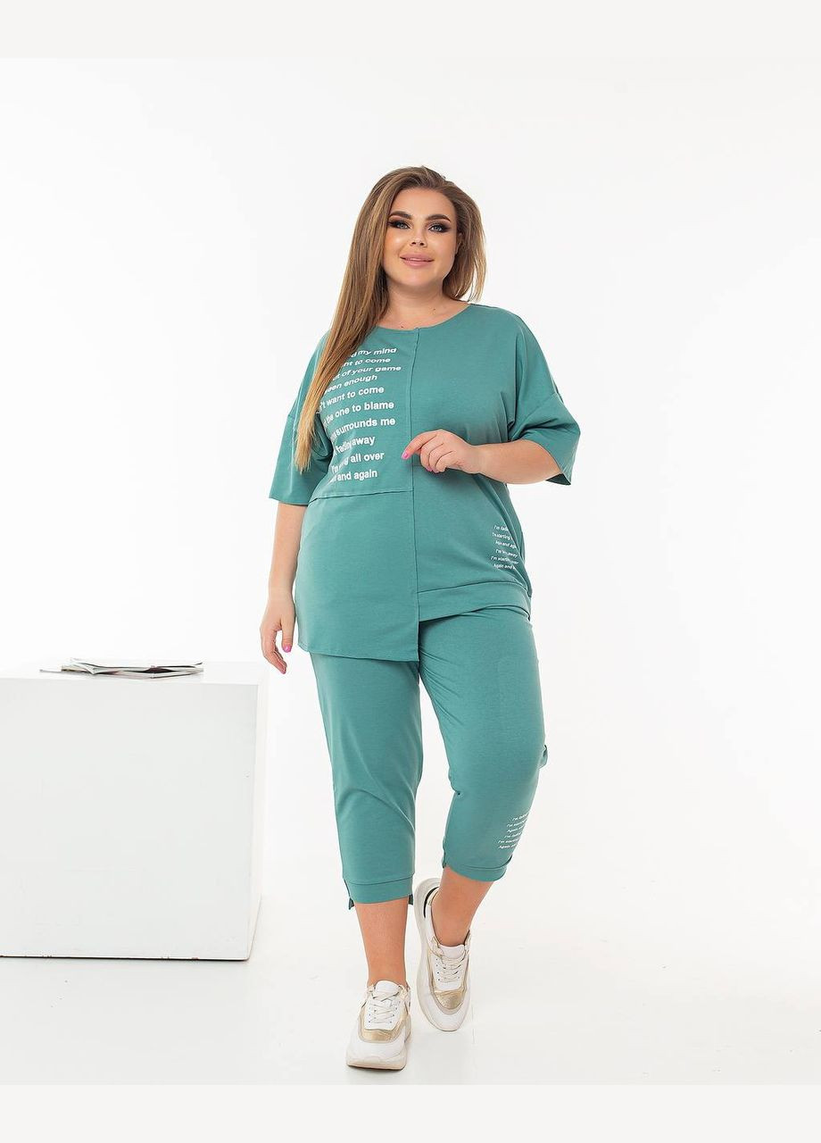 Женский костюм из футболки и бриджи мятного цвета. New Trend (304972784)