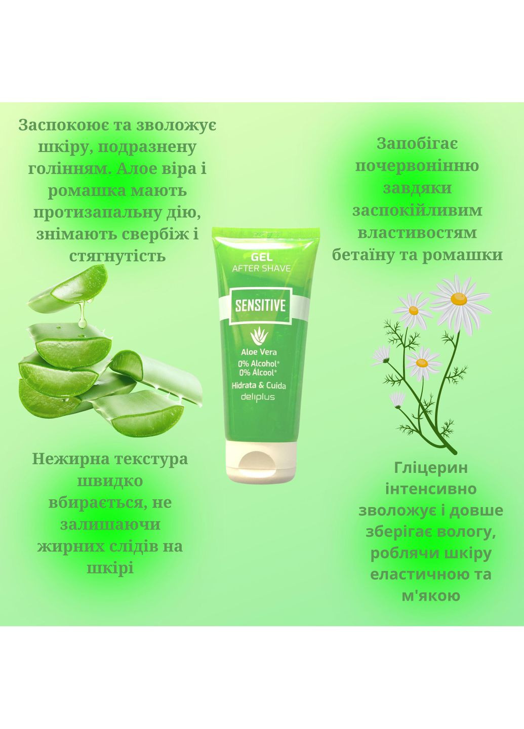 Гель после бритья SENSITIVE Aloe Vera для чувствительной кожи 0% Алкоголя Deliplus (303126202)