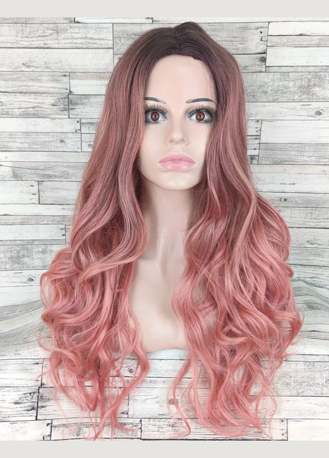 Перука жіноча з хвилястим рожевий проділ з темним корінням довгий No Brand 2223 (306543759)