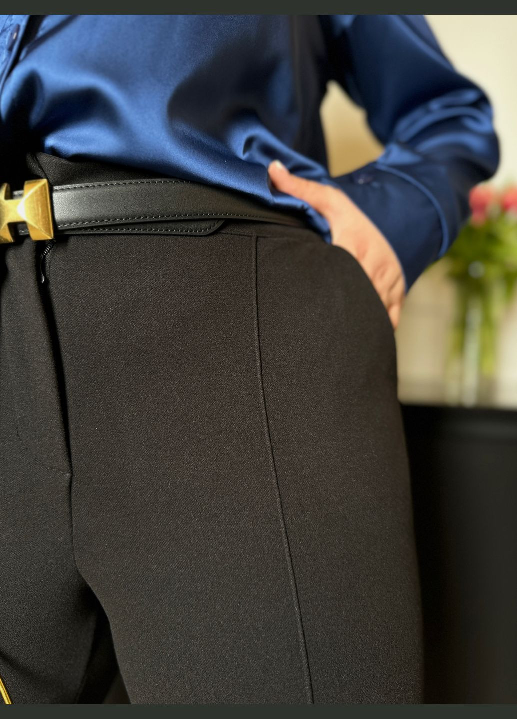 Черные классические демисезонные прямые брюки No Brand