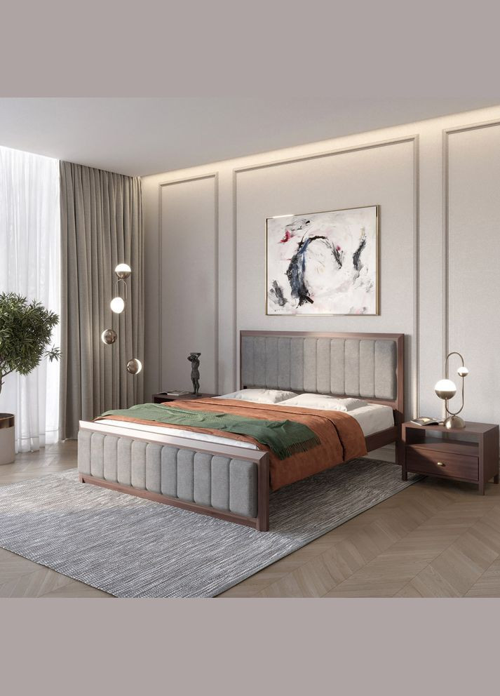 Односпальне дерев'яне ліжко Барселона Б1 /Аляска 93 (Сірий) 90х200 см (MBG-11798) Mebigrand (366086909)