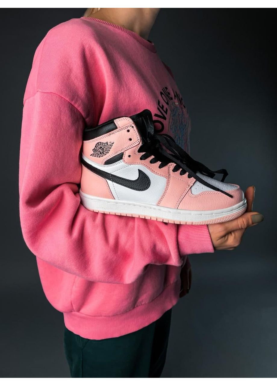 Розовые демисезонные кроссовки мужские nike air jordan 1 retro high pink «black logo» 1 найк аир джордан No Brand