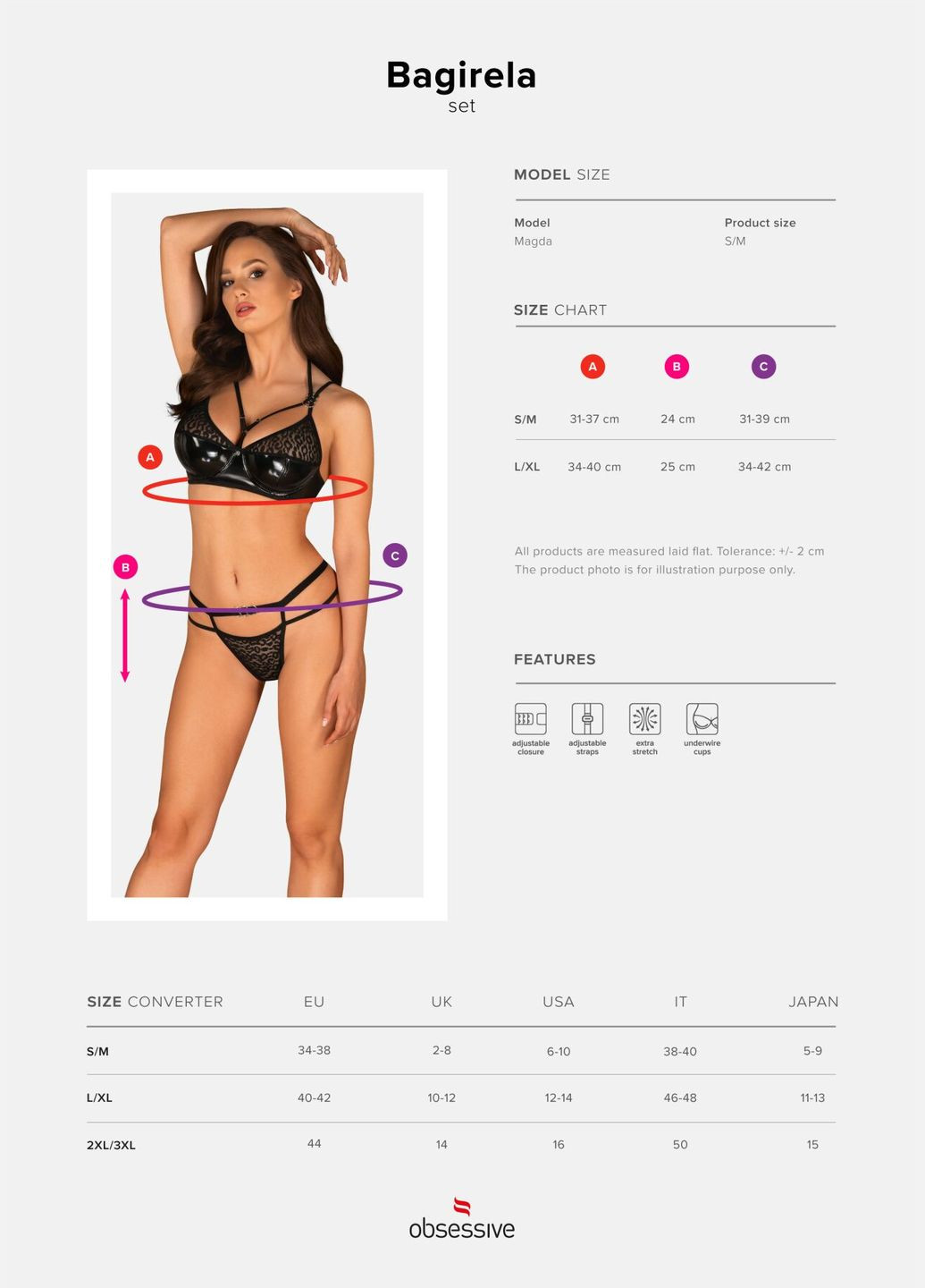 Черный демисезонный эротический комплект под латекс со стрепами bagirela 2-pcs set, черный, под леопард, Obsessive