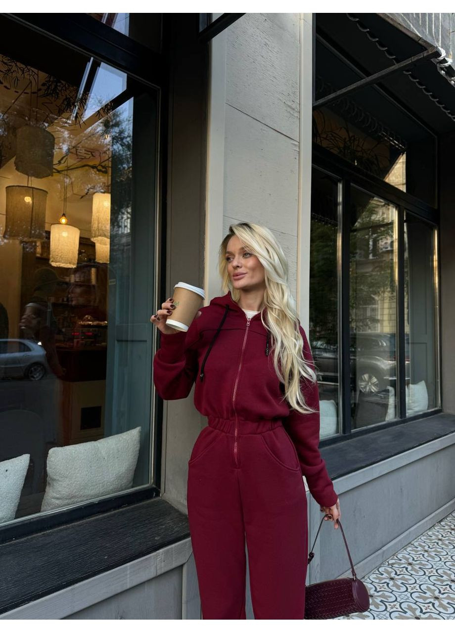 Женский комбинезон FINO Mode комбинезон-брюки бордовый спортивный, повседневный, кэжуал трехнитка